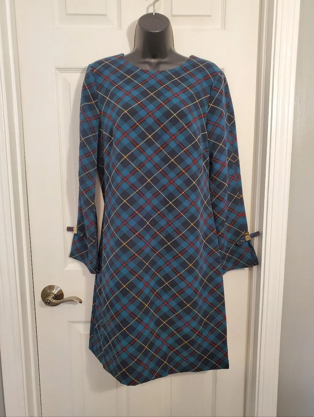 Tommy Hilfiger Green, Navy & Red Plaid Shift Dress 6